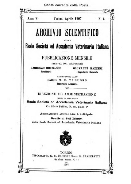 Archivio scientifico della Reale Società ed Accademia veterinaria italiana pubblicazione mensile