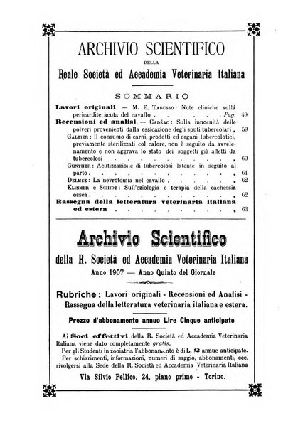 Archivio scientifico della Reale Società ed Accademia veterinaria italiana pubblicazione mensile