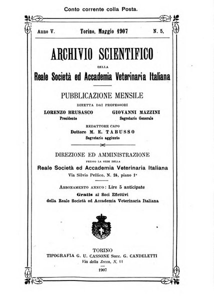 Archivio scientifico della Reale Società ed Accademia veterinaria italiana pubblicazione mensile