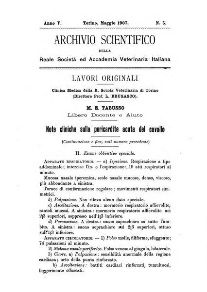 Archivio scientifico della Reale Società ed Accademia veterinaria italiana pubblicazione mensile