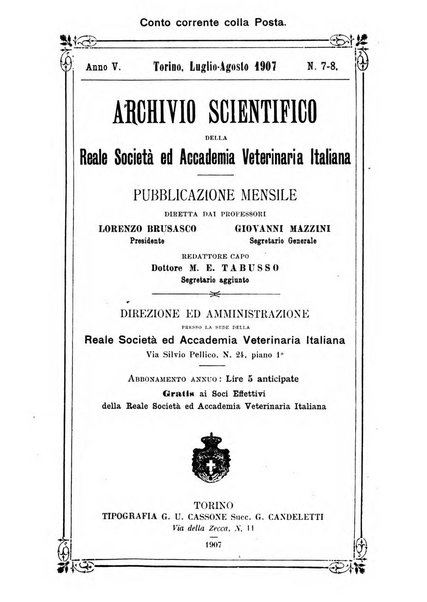 Archivio scientifico della Reale Società ed Accademia veterinaria italiana pubblicazione mensile