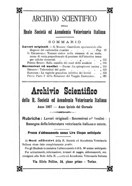 Archivio scientifico della Reale Società ed Accademia veterinaria italiana pubblicazione mensile