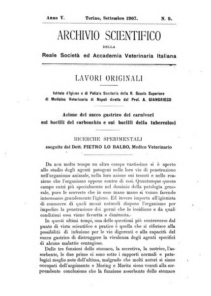 Archivio scientifico della Reale Società ed Accademia veterinaria italiana pubblicazione mensile