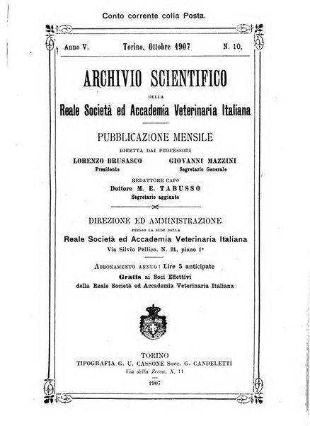 Archivio scientifico della Reale Società ed Accademia veterinaria italiana pubblicazione mensile