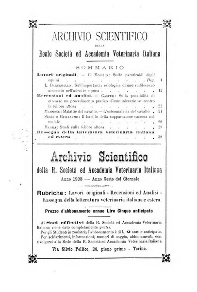 Archivio scientifico della Reale Società ed Accademia veterinaria italiana pubblicazione mensile