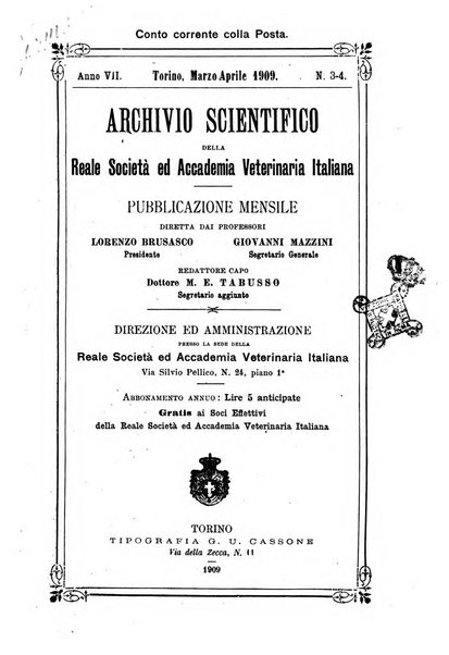 Archivio scientifico della Reale Società ed Accademia veterinaria italiana pubblicazione mensile