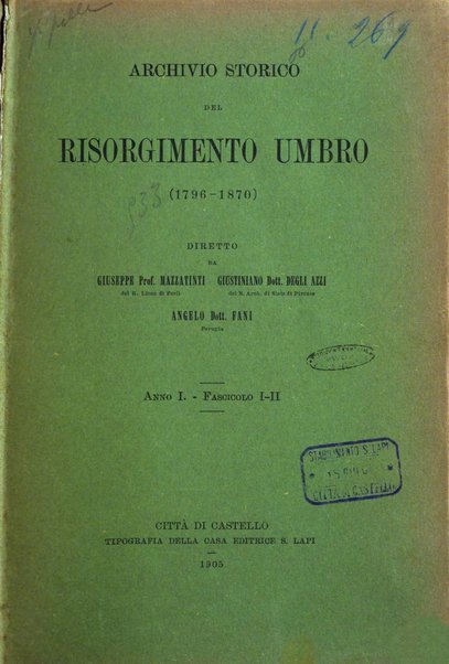 Archivio storico del Risorgimento umbro (1796-1870)