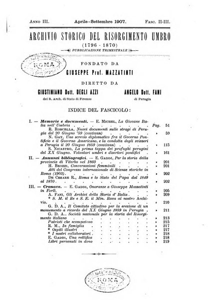 Archivio storico del Risorgimento umbro (1796-1870)