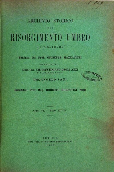 Archivio storico del Risorgimento umbro (1796-1870)