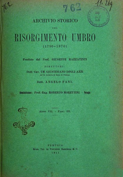 Archivio storico del Risorgimento umbro (1796-1870)