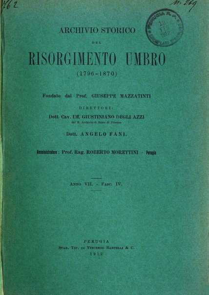 Archivio storico del Risorgimento umbro (1796-1870)