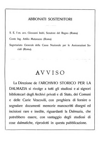 Archivio storico per la Dalmazia pubblicazione mensile