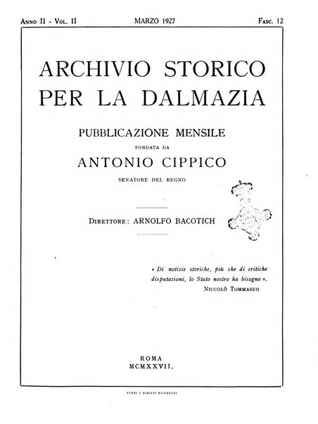 Archivio storico per la Dalmazia pubblicazione mensile