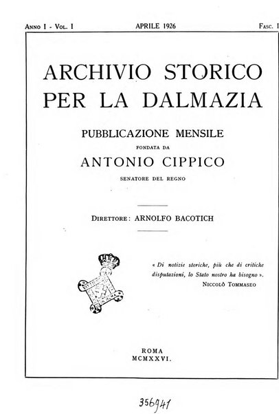 Archivio storico per la Dalmazia pubblicazione mensile