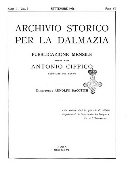 Archivio storico per la Dalmazia pubblicazione mensile