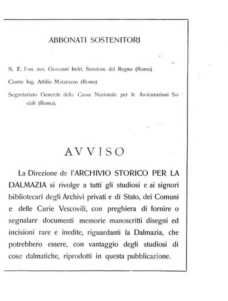 Archivio storico per la Dalmazia pubblicazione mensile