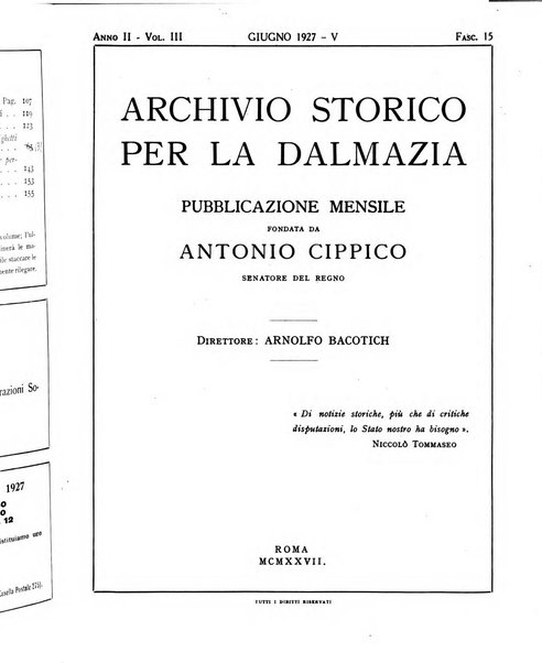 Archivio storico per la Dalmazia pubblicazione mensile