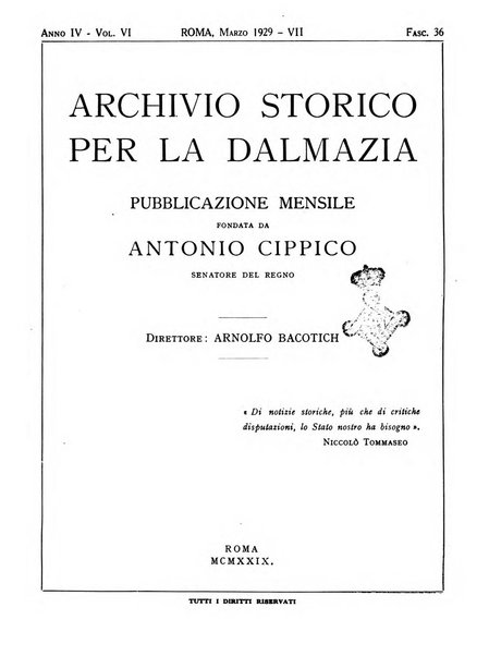 Archivio storico per la Dalmazia pubblicazione mensile