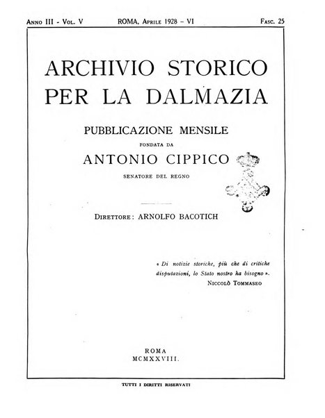 Archivio storico per la Dalmazia pubblicazione mensile