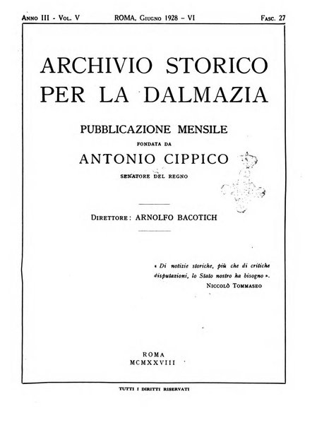 Archivio storico per la Dalmazia pubblicazione mensile