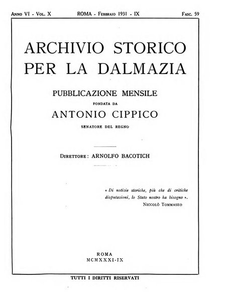 Archivio storico per la Dalmazia pubblicazione mensile