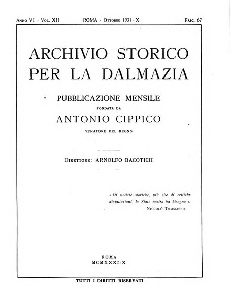 Archivio storico per la Dalmazia pubblicazione mensile