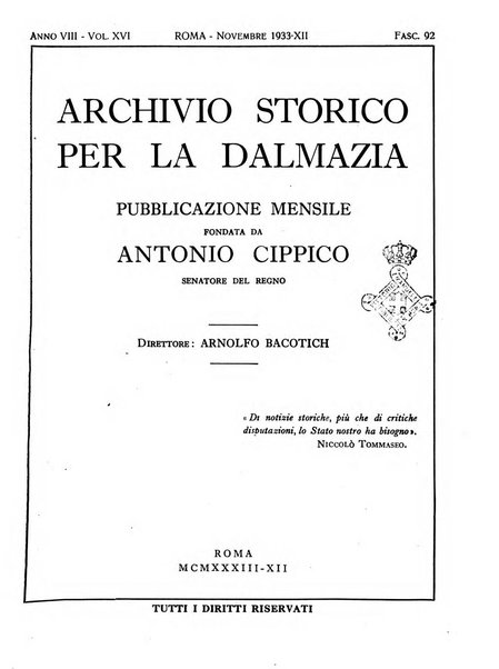 Archivio storico per la Dalmazia pubblicazione mensile