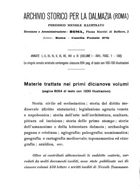 Archivio storico per la Dalmazia pubblicazione mensile