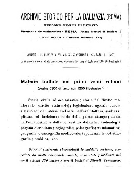 Archivio storico per la Dalmazia pubblicazione mensile