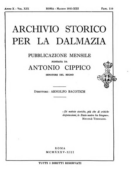 Archivio storico per la Dalmazia pubblicazione mensile