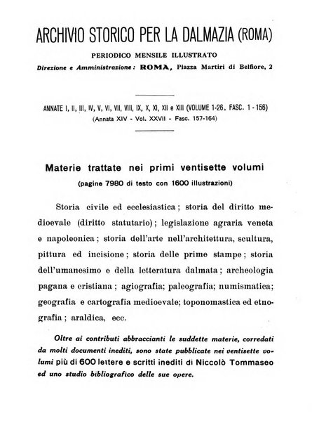 Archivio storico per la Dalmazia pubblicazione mensile