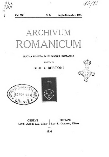 Archivum romanicum nuova rivista di filologia romanza