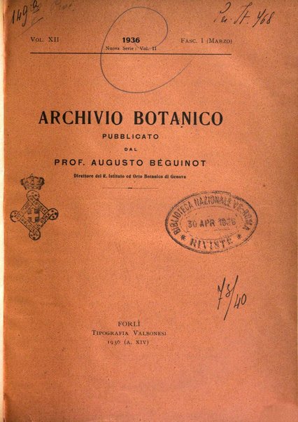 Archivio botanico pubblicato da Augusto Béguinot