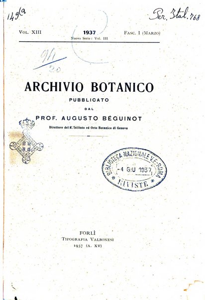 Archivio botanico pubblicato da Augusto Béguinot