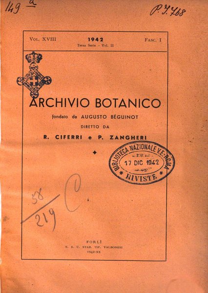 Archivio botanico pubblicato da Augusto Béguinot