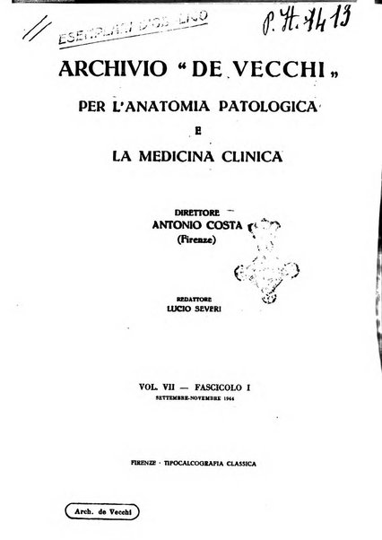 Archivio De Vecchi per l'anatomia patologica e la medicina clinica