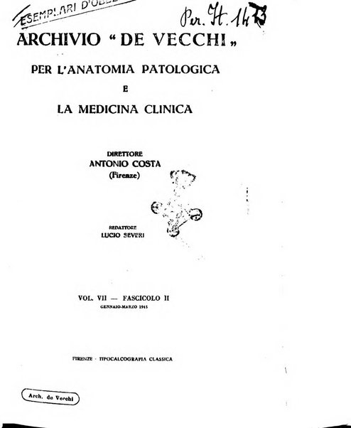 Archivio De Vecchi per l'anatomia patologica e la medicina clinica