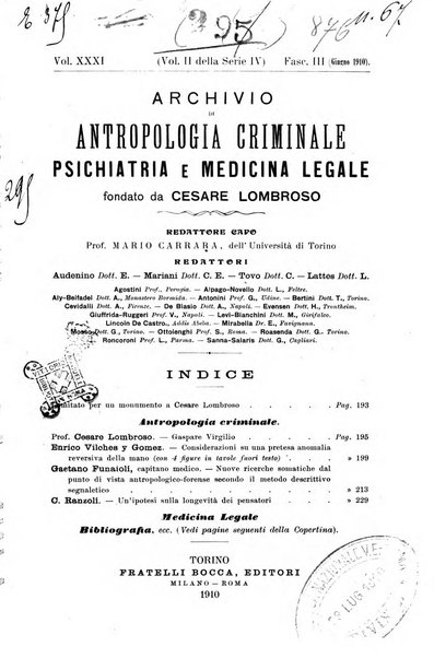 Archivio di antropologia criminale, psichiatria e medicina legale organo ufficiale della Associazione italiana di medicina legale e delle assicurazioni