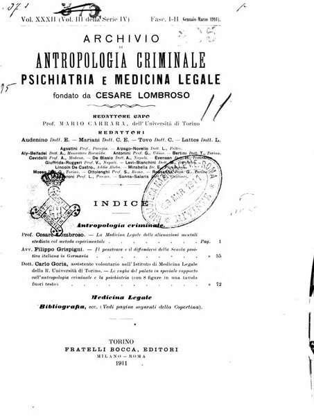 Archivio di antropologia criminale, psichiatria e medicina legale organo ufficiale della Associazione italiana di medicina legale e delle assicurazioni