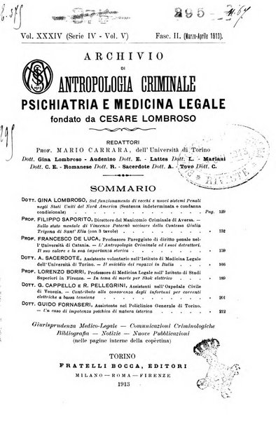 Archivio di antropologia criminale, psichiatria e medicina legale organo ufficiale della Associazione italiana di medicina legale e delle assicurazioni