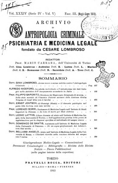 Archivio di antropologia criminale, psichiatria e medicina legale organo ufficiale della Associazione italiana di medicina legale e delle assicurazioni