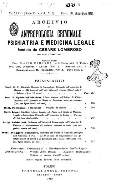 Archivio di antropologia criminale, psichiatria e medicina legale organo ufficiale della Associazione italiana di medicina legale e delle assicurazioni