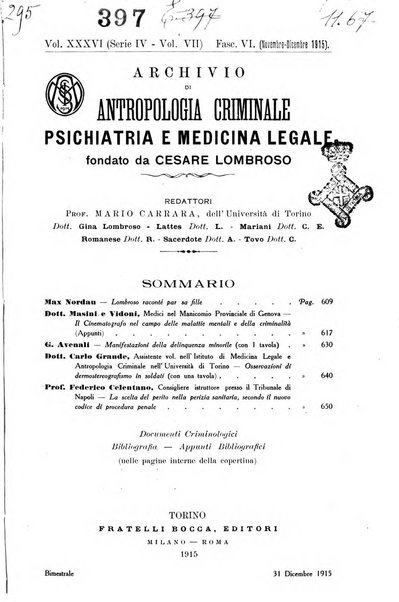 Archivio di antropologia criminale, psichiatria e medicina legale organo ufficiale della Associazione italiana di medicina legale e delle assicurazioni