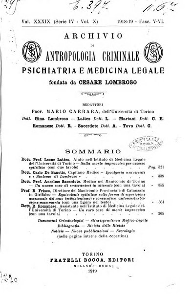 Archivio di antropologia criminale, psichiatria e medicina legale organo ufficiale della Associazione italiana di medicina legale e delle assicurazioni