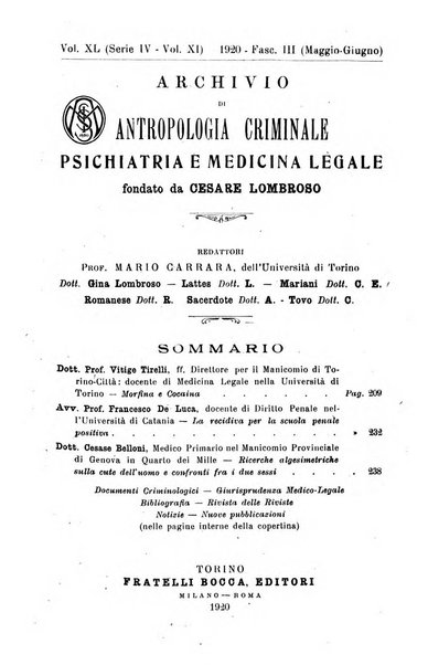 Archivio di antropologia criminale, psichiatria e medicina legale organo ufficiale della Associazione italiana di medicina legale e delle assicurazioni