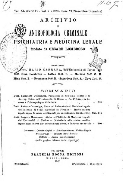 Archivio di antropologia criminale, psichiatria e medicina legale organo ufficiale della Associazione italiana di medicina legale e delle assicurazioni