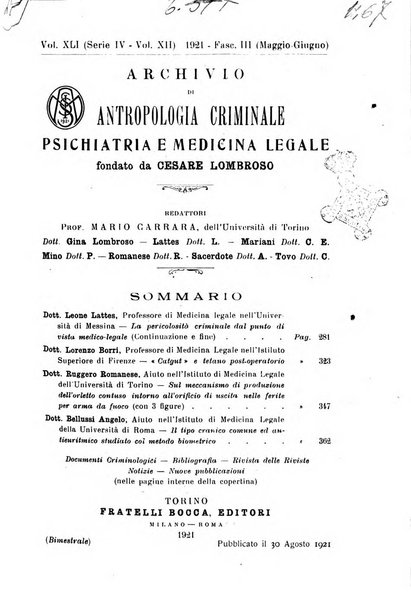 Archivio di antropologia criminale, psichiatria e medicina legale organo ufficiale della Associazione italiana di medicina legale e delle assicurazioni