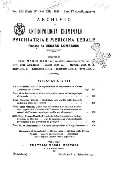 Archivio di antropologia criminale, psichiatria e medicina legale organo ufficiale della Associazione italiana di medicina legale e delle assicurazioni