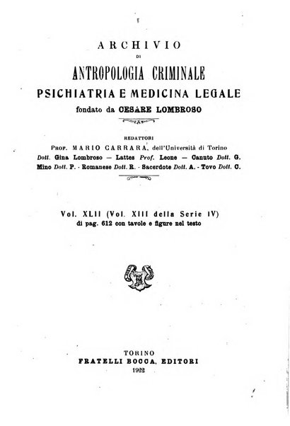 Archivio di antropologia criminale, psichiatria e medicina legale organo ufficiale della Associazione italiana di medicina legale e delle assicurazioni