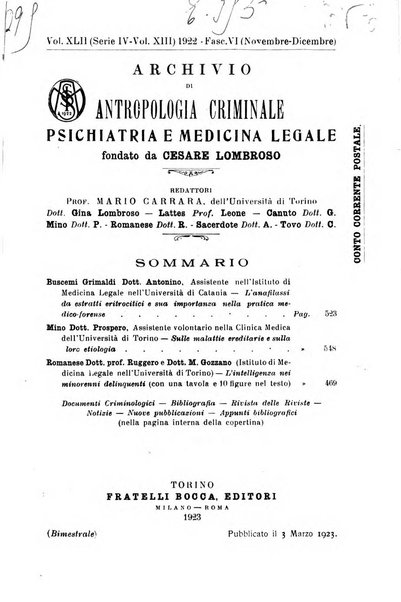 Archivio di antropologia criminale, psichiatria e medicina legale organo ufficiale della Associazione italiana di medicina legale e delle assicurazioni